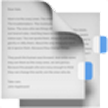 Stacked pages showing letter layout with two blue-and-white bookmark tabs on the right